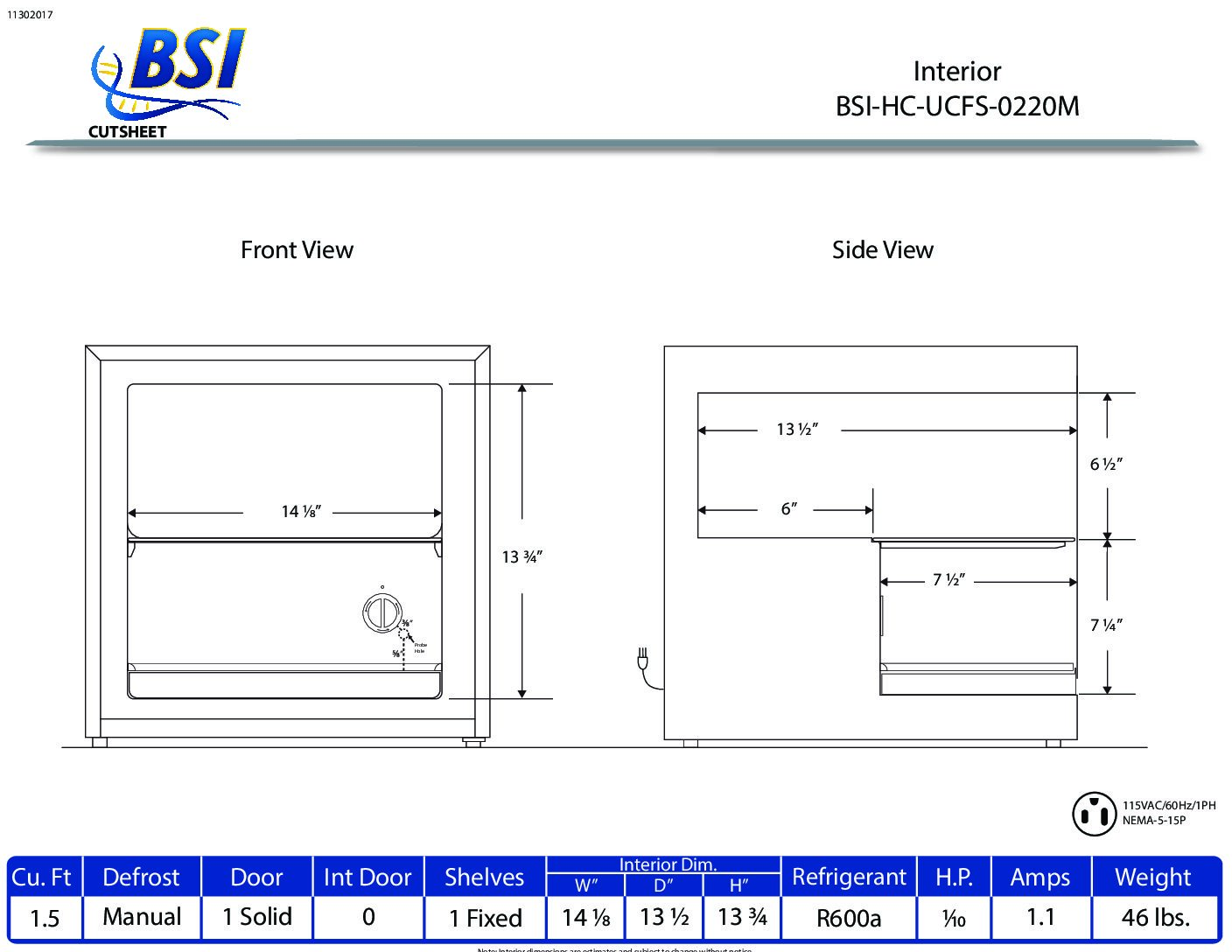 BSI Silver Series Manual Defrost Undercounter Freezer | 1.5 Cu. Ft ...