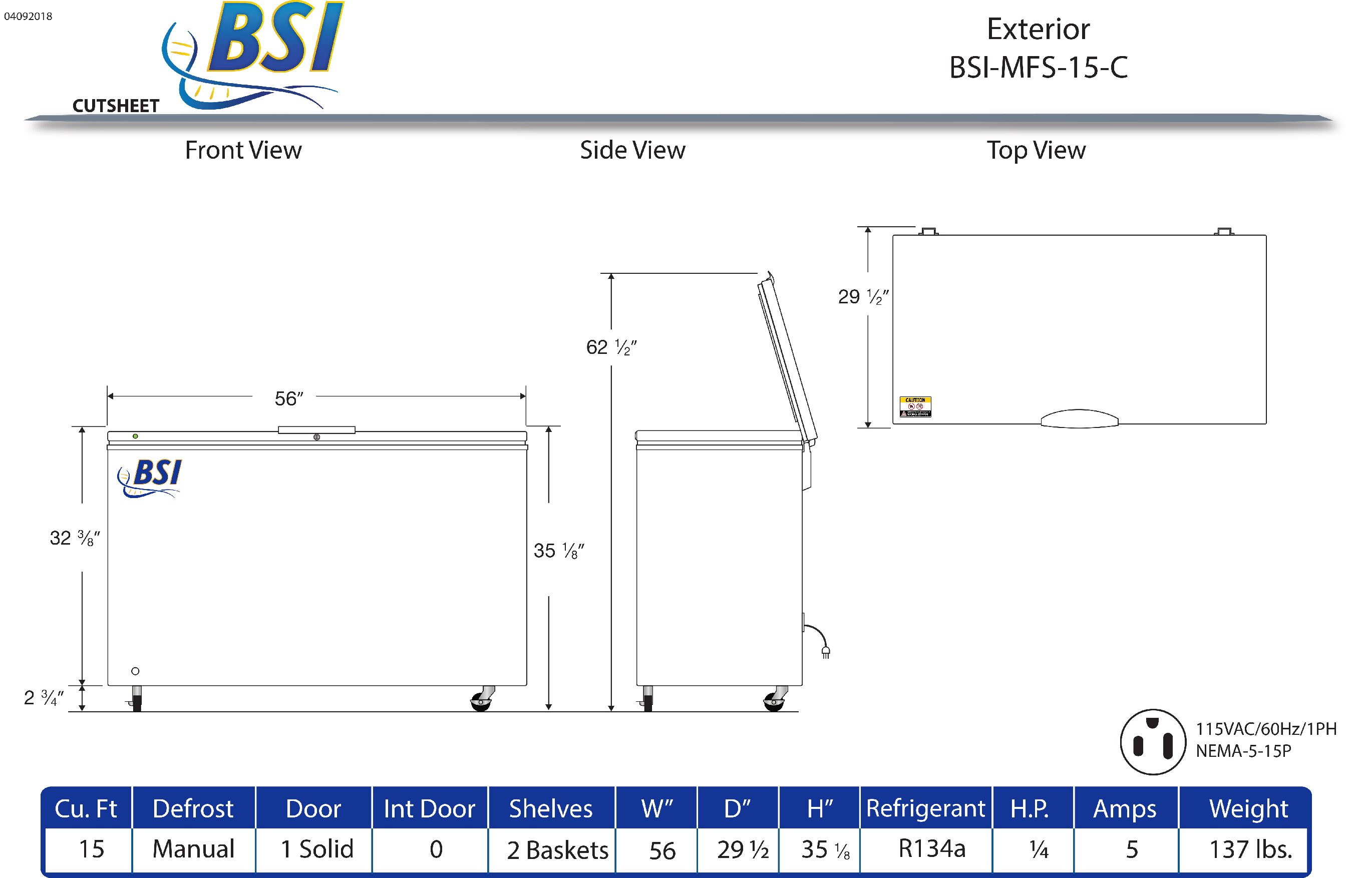 BSI Silver Series Manual Defrost Laboratory Chest Freezer | 15 Cu. Ft ...